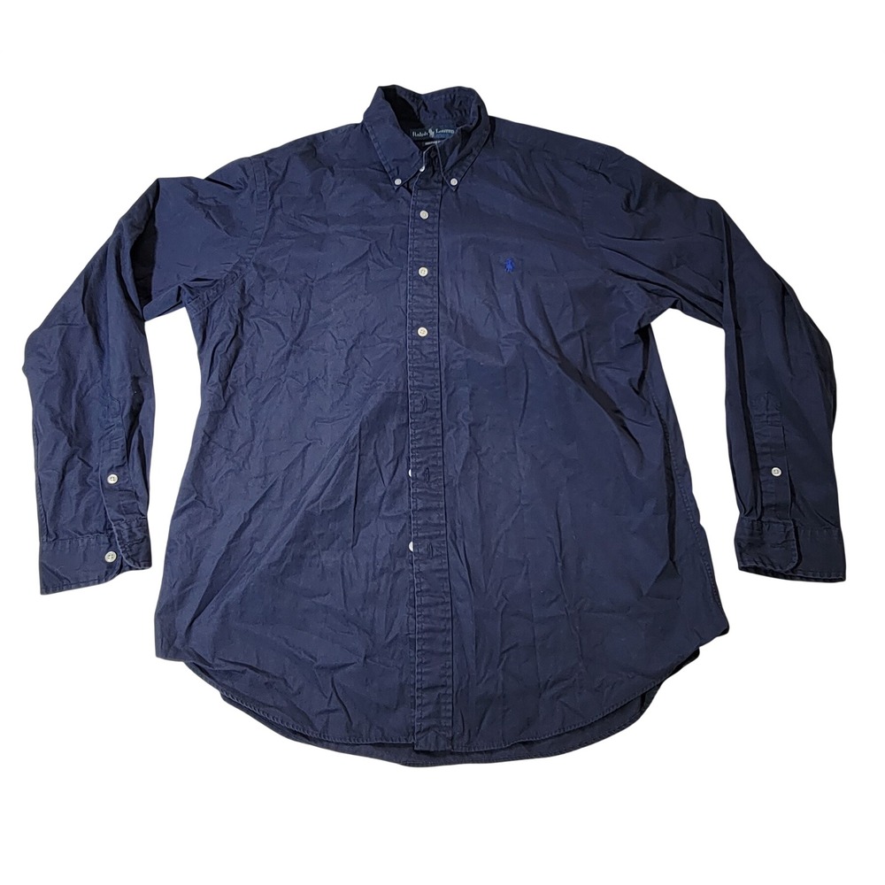 Ralph Lauren Mens XL Custom Fit Navy Blue Button Down Long Sleeve Shirt Pony